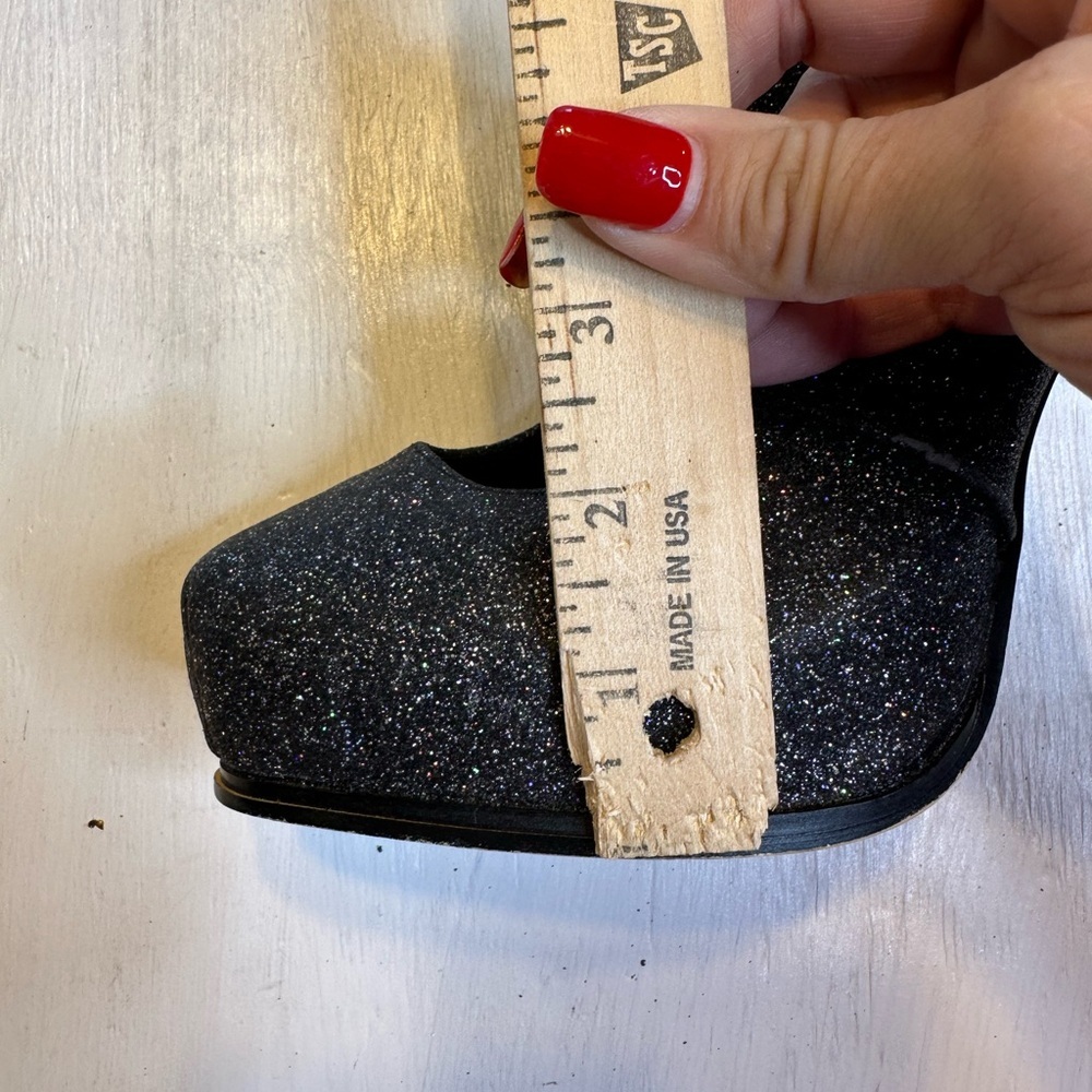City Streets Black Glitter Mary Jane Layla Heels 9.5M 5” Stiletto Pumps - Picture 15 of 15